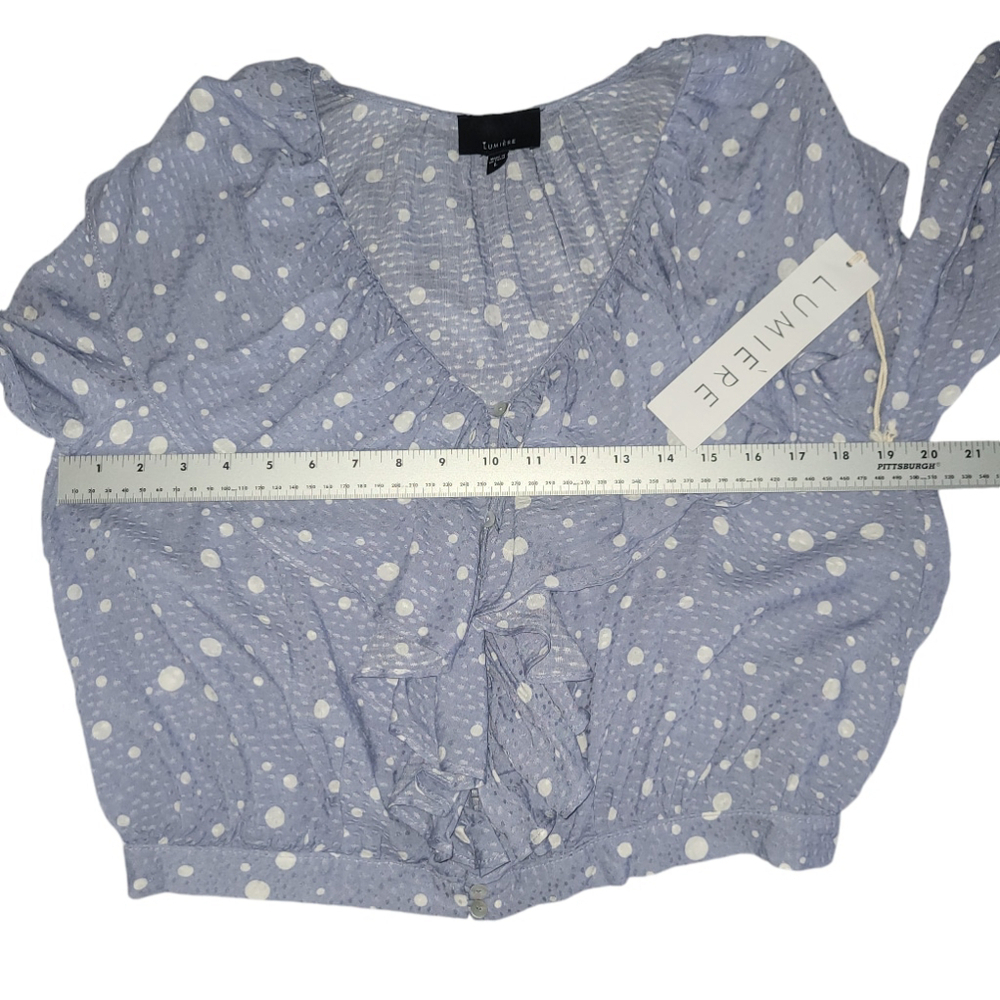 Women Lumiere Blouse Top L Blue White - Picture 8 of 8